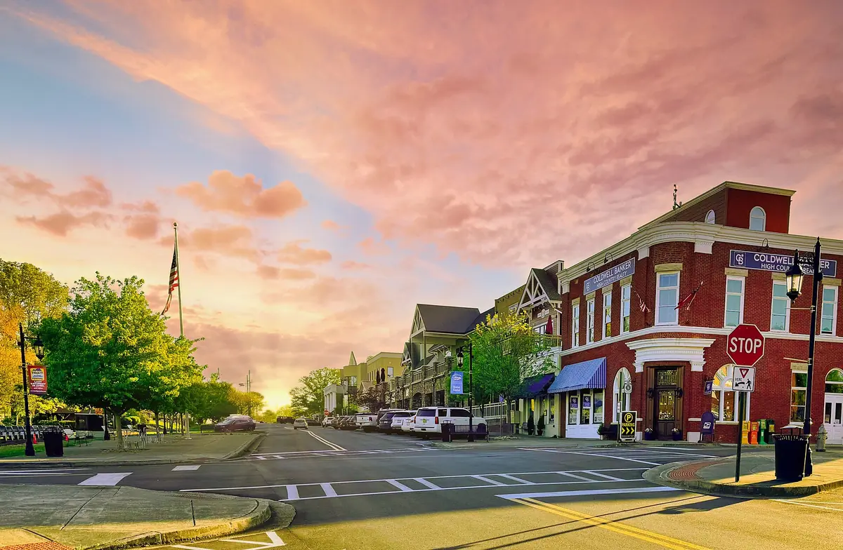 Downtown Blue Ridge, Georgia at sunset